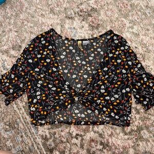 Floral Black Crop Top